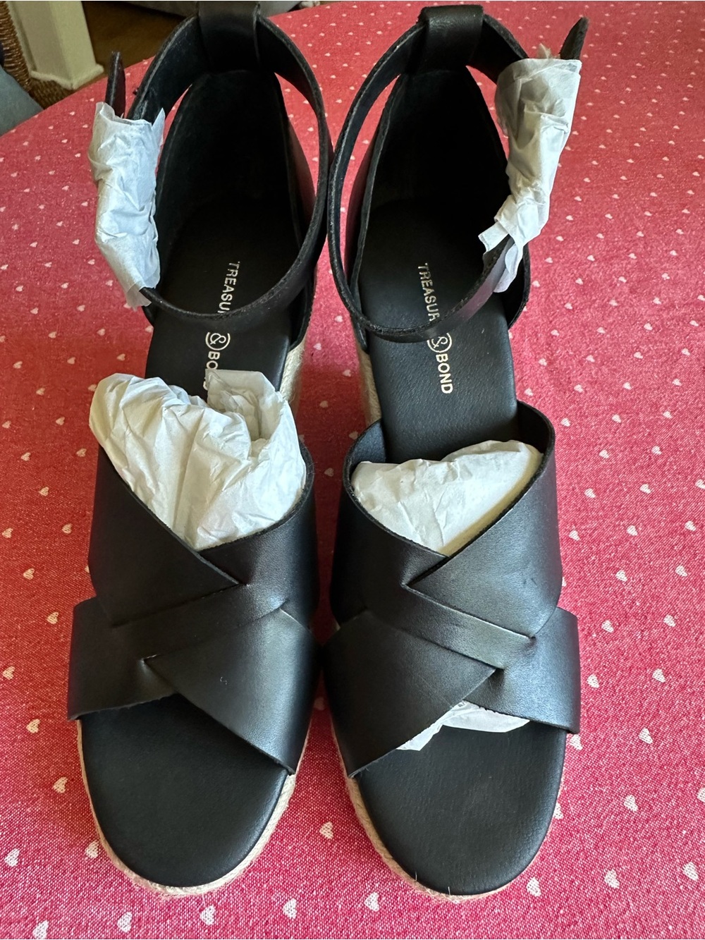 New! Treasure & Bond Black Espadrille Wedge Sandals with Ankle Strap. Size 8